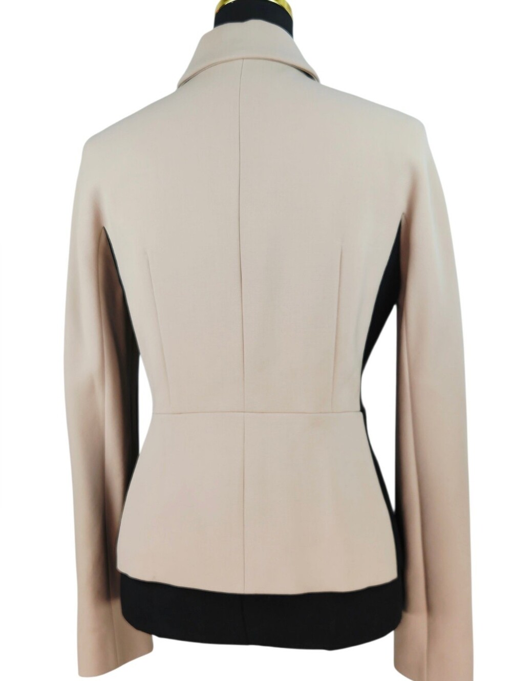 Max Mara Studio Wool Blend Hidden Snap Jacket Blazer Beige Black Size 10 - Picture 7 of 14